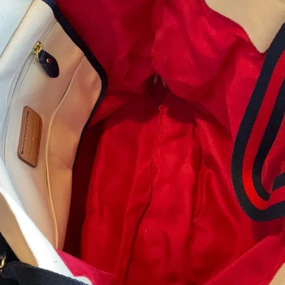 Tommy Hilfiger Blue/Red/Cream Canvas Tote, NWT - Picture 10 of 16